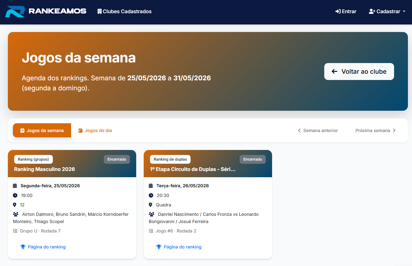 Agenda jogos da semana
